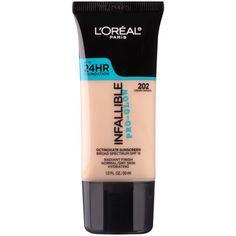 L'Oreal Paris Infallible Pro-Glow Liquid Foundation Makeup, 202 Creamy Natural, This foundation provides medium to full coverage with a matte finish that lasts up to 24 hours. Air-light, oil-free, longwearing liquid foundation blurs the look of pores. This formula's anti-shine technology resists sweat, heat and humidity hiding imperfections for a smooth, even complexion that lasts all day. Available in 28 shades, the colors stay true and won't change or fade. Packaging May Vary. What you receive Infallible Foundation, Loreal Paris Makeup, Best Drugstore Foundation, Infallible Pro Matte, Paris Makeup, Foundation For Dry Skin, Foundation With Spf, Luminous Foundation, Loreal Paris Infallible