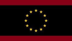 the flag of europe with five gold stars on it's black and red background