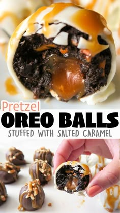 oreo balls stuffed with salted caramel and melted chocolate