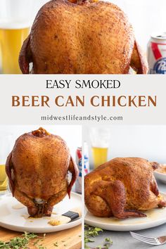 an easy smoked beer can chicken on a plate