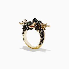 Effy Safari 14K Yellow Gold Black Diamond Double Headed Dragon Ring Diamond Dragon, Dragon Ring, Link Earrings, Yellow Stone, Satin Wedding, Women Accessories Jewelry, Gold Yellow, Earring Gifts, Black Diamond