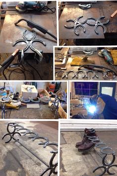 several pictures of various tools that are being worked on in the process, including wire cutters and pliers