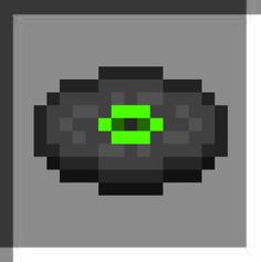 an image of a pixellated object with green eyes