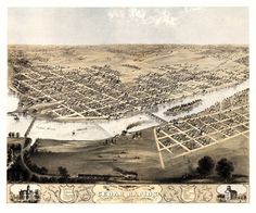 an old map of the city of kansas, with buildings and streets in it's center