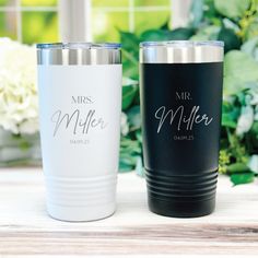 two personalized tumblers sitting next to each other