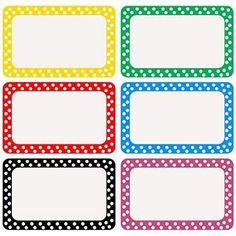 four colorful polka dot name tags