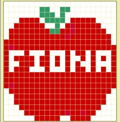 an apple is shown in red and green squares