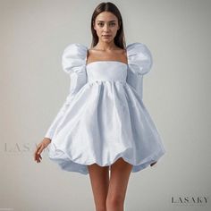 Lasaky - Palatial Satin Princess Dress with Puffy Sleeves and Square Neckline - Formal Wear with Long Sleeves and a Regal Touch Satin Princess Dress, Dress With Puffed Sleeves, Short Prom Dress, Mini Dresses For Women, Prom Dresses Ball Gown, Ball Gown Dresses, Puffed Sleeves, Mini Dress With Sleeves, Party Dresses For Women