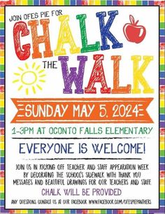 a poster with the words chalk the walk and an image of an apple on it