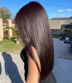 Level 5 Red Hair, Black Cherry Cola Hair Color, Cherry Dr Pepper Hair Color, Dark Hair With Purple Tint, Dark Chocolate Cherry Hair Color, Subtle Hair Color For Black Hair, Dark Dark Red Hair, Coca Cola Hair Color, Dark Hair With Red Tint