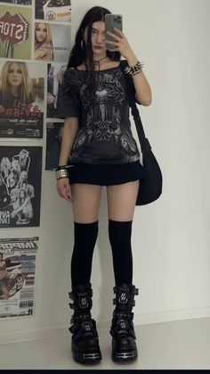 Edgy Outfit Aesthetics, Cute Goth Outfit Ideas, Goth Leg Warmers Outfit, Girly Alt Outfits, Vkei Inspired Outfits, Alt Concert Outfit Ideas, Goth Leggings Outfit, Deftones Outfit Aesthetic, Alt Long Skirt Outfits