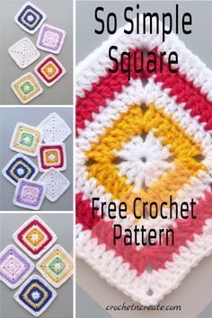 crocheted squares with the words so simple square free crochet pattern on them