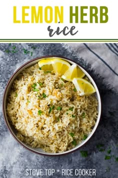 a bowl filled with lemon herb rice