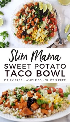 Potato Taco Bowl, Taco Bowl Recipe, Taco Bowl, Sweet Potato Tacos, Stuffed Sweet Potato Healthy, Healthy Bowls, Bowl Recipe, Raw Food, Meatless Meals