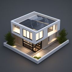 an image of a modern house with solar panels on it's roof and windows