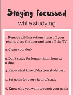 a pink poster with the words staying focused while studying