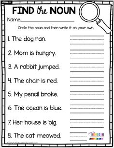 a printable worksheet for reading the word find the noun