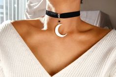 *Vegan velvet (synthetic velvet) Adjustable with extender from 12.5 to 15.0 inches, for other custom lengths please add preferred measurements in order note x Crescent Moon Choker, Festival Choker With Moon Charm, Crescent Moon Charm Choker, Elegant Moon Charm Choker, Moon Choker Necklace, Moon Choker, Big Moon, Choker Silver, Velvet Choker