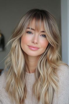 Click for More ➡️ | Save for Later ❤️  A timeless haircut featuring long, flowing layers that blend seamlessly with honey blonde curtain bangs, adding warmth and softness to the overall look. (Classic Long Layers with Honey Blonde Curtain Bangs - Curtain Bangs Hairstyles) Long Layered Hair With Curtain Bangs, Balayage Hair With Bangs, Blonde Curtain Bangs, Timeless Haircut, Curtain Bangs Hairstyles, Warm Blonde Highlights, Curled Pixie, Bangs Curtain, Light Ombre