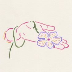 a drawing of a hand holding a flower