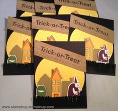 six trick - or - treat cards with the words trick - or - treat on them