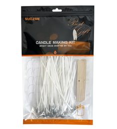 white candles making kit in plastic bag with wooden handle and string for sale on the side