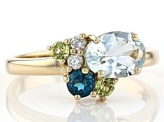 Blue Aquamarine 10k Yellow Gold Ring 1.14ctw - TCG049 | JTV.com Sapphire And Peridot Ring, Rings With Multiple Stones, Opal Cluster Ring, Remodelled Jewellery, Mothers Ring 3 Stone, Kids Ring, Heirloom Ring, Life Ring, Family Rings