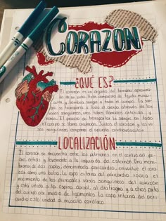 a piece of paper with the words corazon on it and a pen next to it