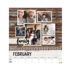 a calendar with family pictures on it and the words,'february'written in black