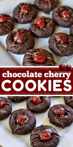 chocolate cherry cookies are on a white plate