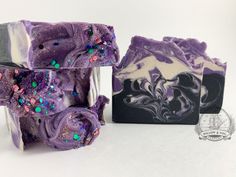 This vegan soap smells just like a fresh bouquet of violets. Intricate swirls of purple and white mixed throughout the blackness of space, this galactic soap will take your shower to new heights. Formulated with shea butter and moisturizing oils combined together for a creamy, skin loving, nourishing bar of soap. Our handmade vegan soaps are created by hand using the cold-process method. Combining lye and oils then poured into a mold. The soap batter is shaped and swirled by hand and left to sap Bouquet Of Violets, Creamy Skin, Fancy Soap, Floral Soap, Soap Handmade, Vegan Soap, Oil Moisturizer, Kaolin Clay, Beauty Soap