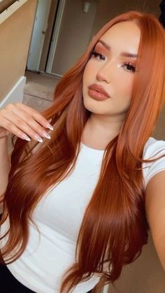 Outfits With Copper Hair, Cooper Orange Hair, Sizzling Copper Hair Loreal, Auburn Eyebrows, Cowgirl Red Hair, Hair Color Ideas For Light Skin Tones, Ginger Hair On Latina, Ginger Hair On Tan Skin, Rich Copper Red Hair