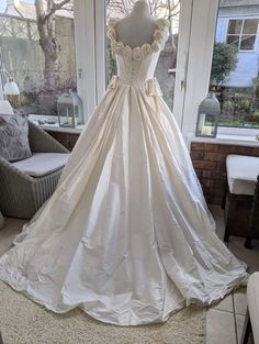 Ball Gown Vintage Style Rose Flowers Silk Wedding Dress - DollyGown Silk Wedding Gown With Pleated Bodice, Silk Wedding Gown With Long Train, Classic Wedding Gown With Pleated Bodice, Silk Ball Gown With Fitted Bodice For Wedding, Classic Silk Wedding Gown, Silk Sheath Wedding Dress, Silk Fabric Online