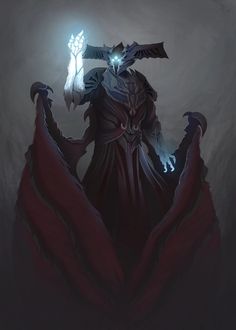 an image of a demonic demon holding a glowing ball in his hand and wearing a red cloak