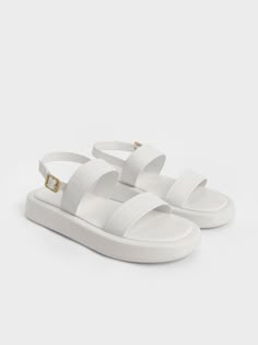 White Open Toe Slingback Platform Sandals - CHARLES & KEITH US Shoe Ideas For Women, Korean Sandals, White Platform Sandals, White Slippers, Shoes Heels Classy, Shoe Ideas, Women Platform Sandals, Comfy Sandals, Sandals Outfit