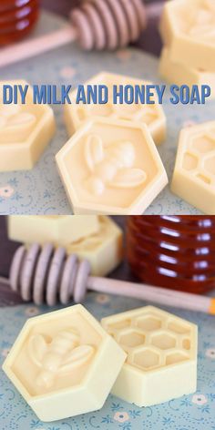 homemade honey soaps with text overlay that reads diy milk and honey soap