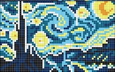 the starry night is depicted in this mosaic art piece, which features blue and yellow colors