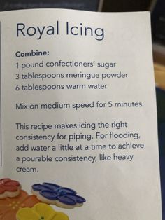 the instructions for royal icing