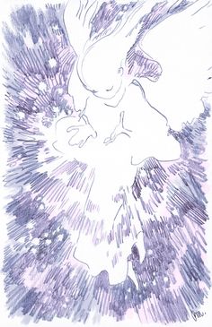 a drawing of an angel flying through the sky