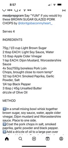 the ingredients for this recipe are displayed on an iphone screen, and there is no image to describe