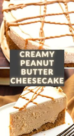 a slice of creamy peanut butter cheesecake on a plate