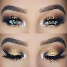 20+ Magical Eye Makeup Ideas ~ modifikationcar.com Steampunk Eye, Basic Wedding, Gold Eye Makeup Tutorial, Makeup Cantik, Make Up Gold, Eyebrow Shapes, Maybelline Color Tattoo, Pretty Eye Makeup