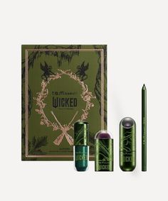 HOLIDAY 24 WICKED ELPHABA MAKEUP SET Rem Beauty Collection, Ariana Grande Makeup Products, Elphaba Makeup, Wicked Merch, Wicked Elphaba, Crayon Eyeliner, Rem Beauty, Gold Eyeliner