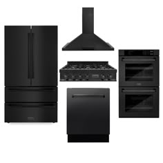 black appliances and stoves are shown in this image