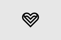 a black and white heart with two intertwined lines in the middle on a gray background