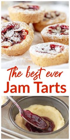 the best ever jam tarts are made with fresh berries and powdered sugar