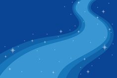 a blue background with white stars and a curved path leading to the moon in the sky