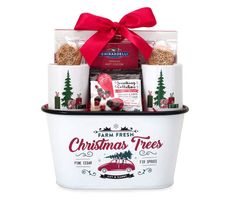 the christmas trees gift basket is filled with treats