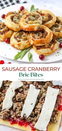 sausage cranberry brie bites on a white plate