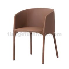 a brown plastic chair with wooden legs and armrests on an isolated white background